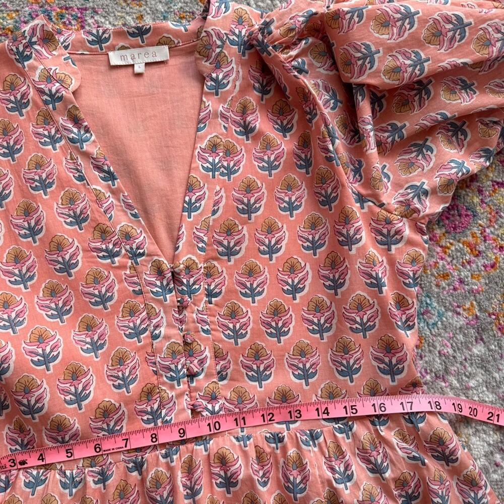 Marea Colette Coral Multi Floral Short Puff Sleeves Cottagecore Midi Dress Large - Picture 8 of 12